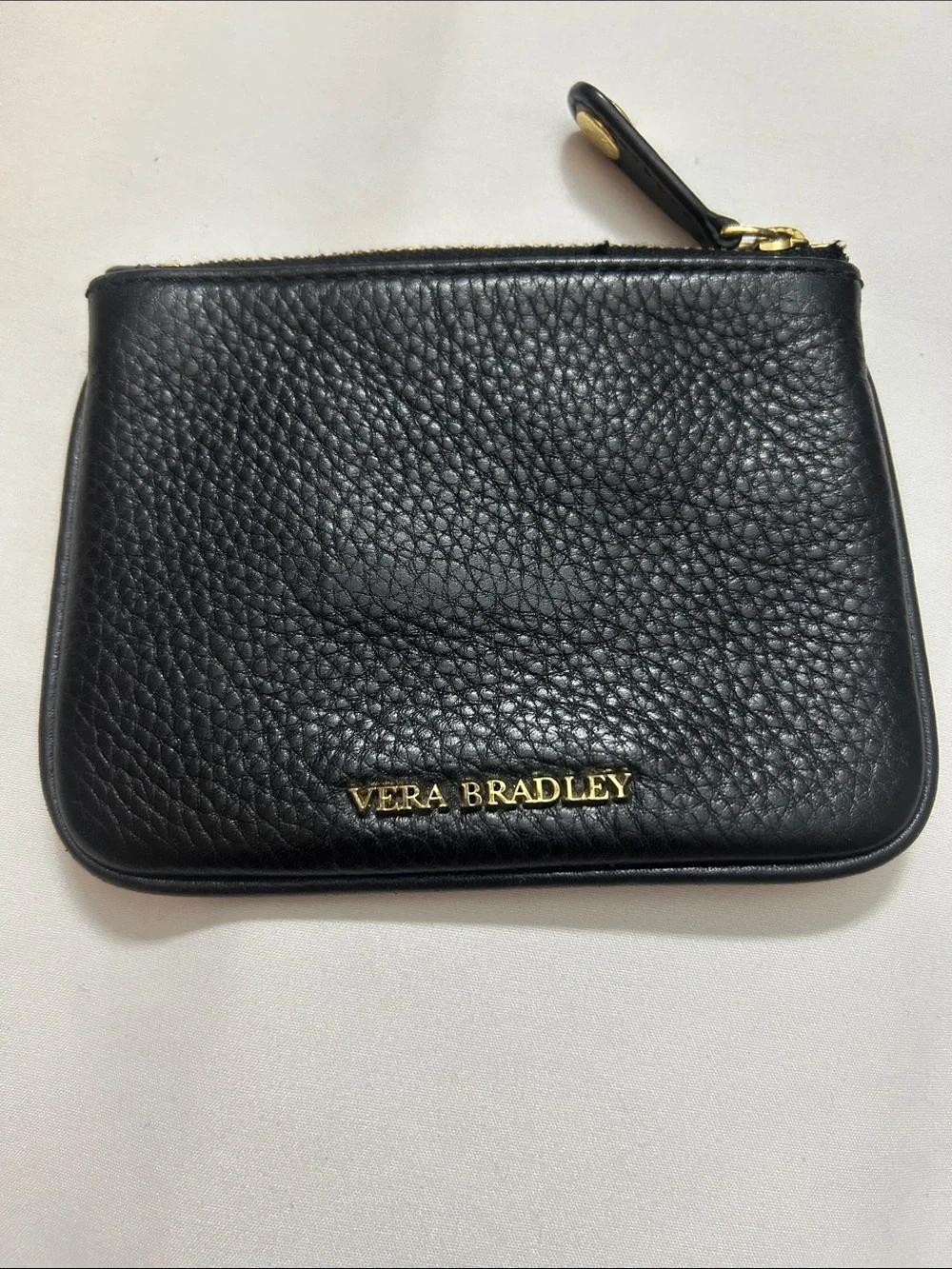 Vera Bradley Black Pebbled Leather Coin and Card Pouch with Gold Accents